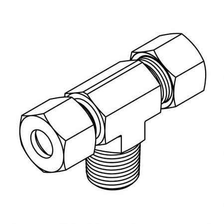 TOMPKINS Hydraulic Fitting-Metric CompressionL08(14X1.5)-04BSPT MALE STUD BRANCH TEE MC6090-L08-L08-04